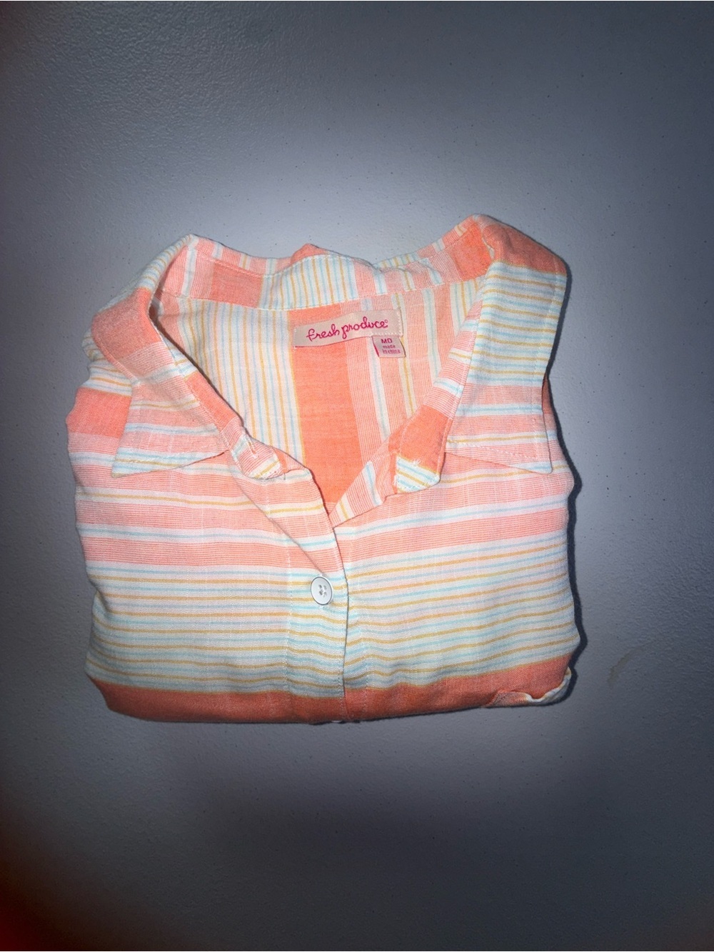 Fresh produce button down Shirt Medium Coral 100% Rayon Coastal Casual - Picture 2 of 12